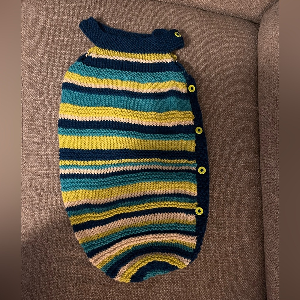 Striped hand knit baby cocoon/sack